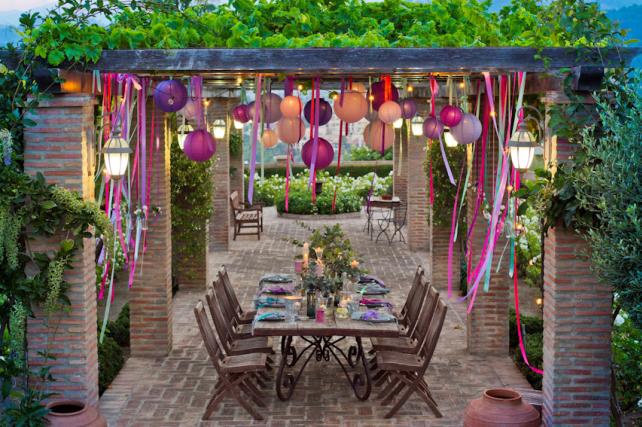 Coloured garden store lanterns